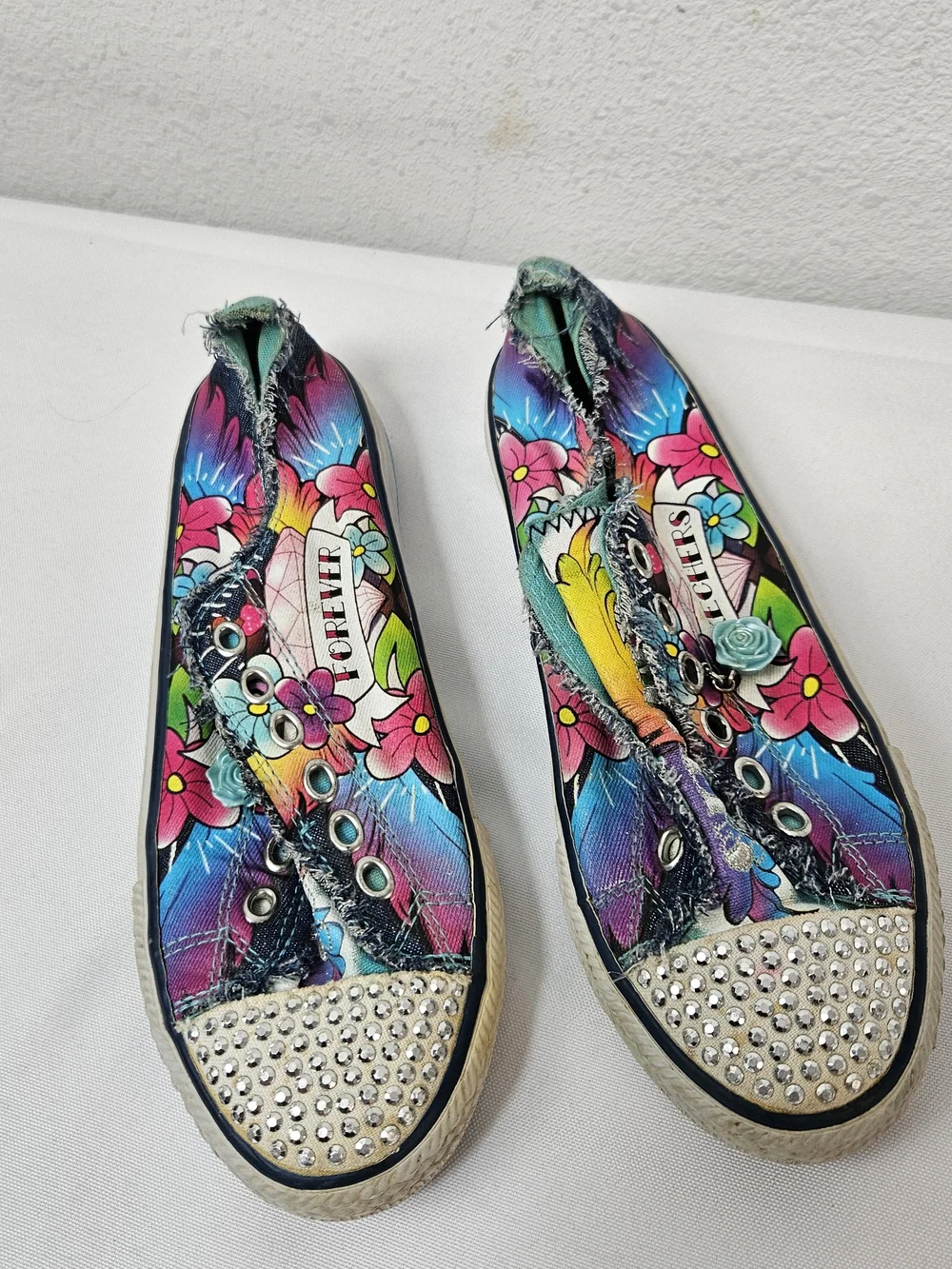 Skechers Floral Rhinestone Slip-On Sneakers - Multicolor Size 4